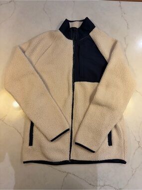 Old Navy Cream Sherpa Jacket with Navy Trim